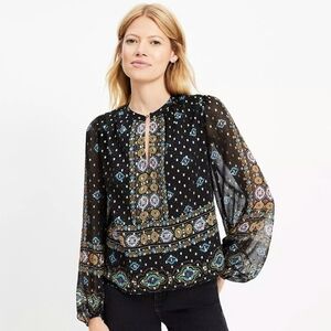 NWT Loft Foil Baroque Blouson Sleeve Blouse XL